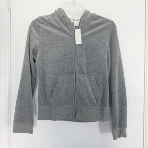 NWT Level Eight vintage Y2K gray velour zip hoodie pockets juniors size L